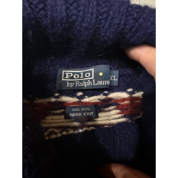Polo Ralph Lauren Vintage Mens Skiing Turtleneck Sweater Blue Wool XL Hand Knit - Picture 6 of 9